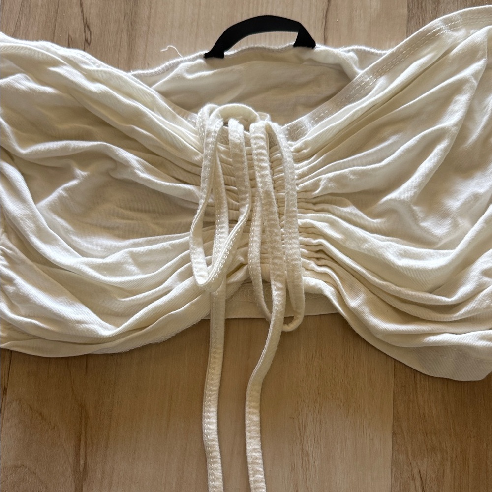 Elegant Cream Off-Shoulder Crop Top - Picture 2 of 3